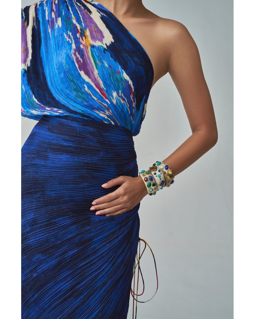 Blue Lily & Shaded Print Shoulder Sari Dress | Saaksha & Kinni S Blue Lily & Shaded Print Shoulder Sari Dress | Saaksha & Kinni S