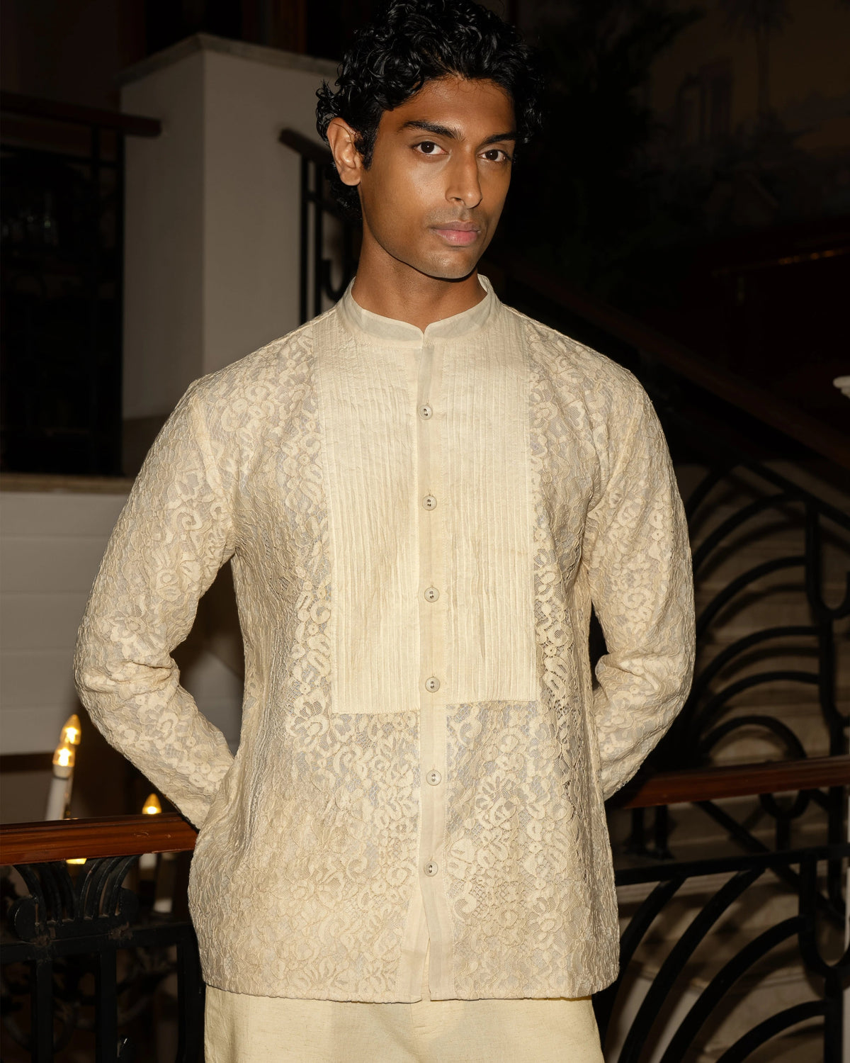 Ivory Pintuck Lace Kurta Set