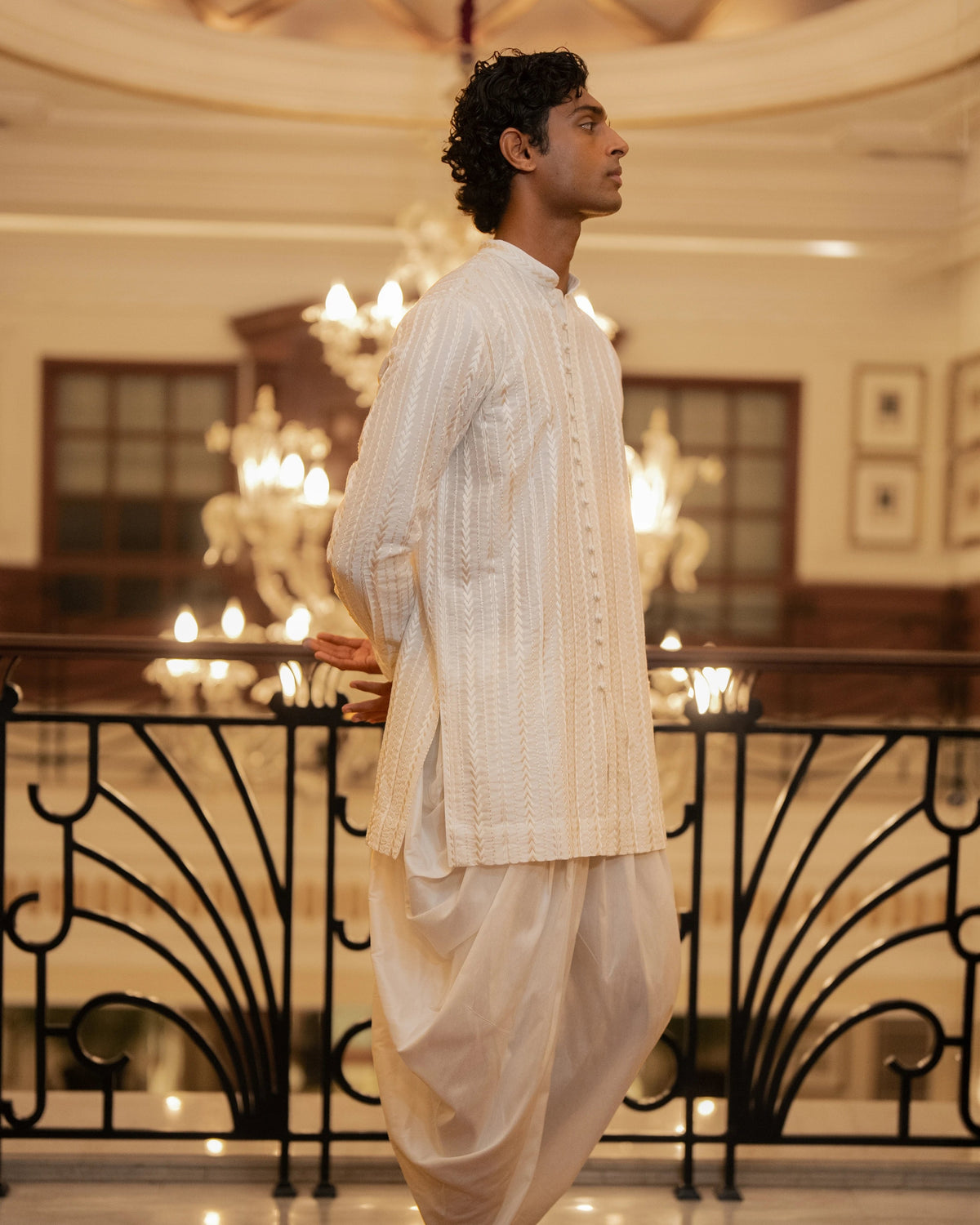 Ivory Embroidered Dhoti Three-Piece Set