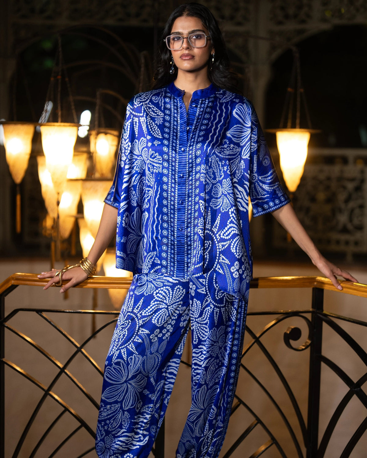 Royal Blue Printed Pant Set