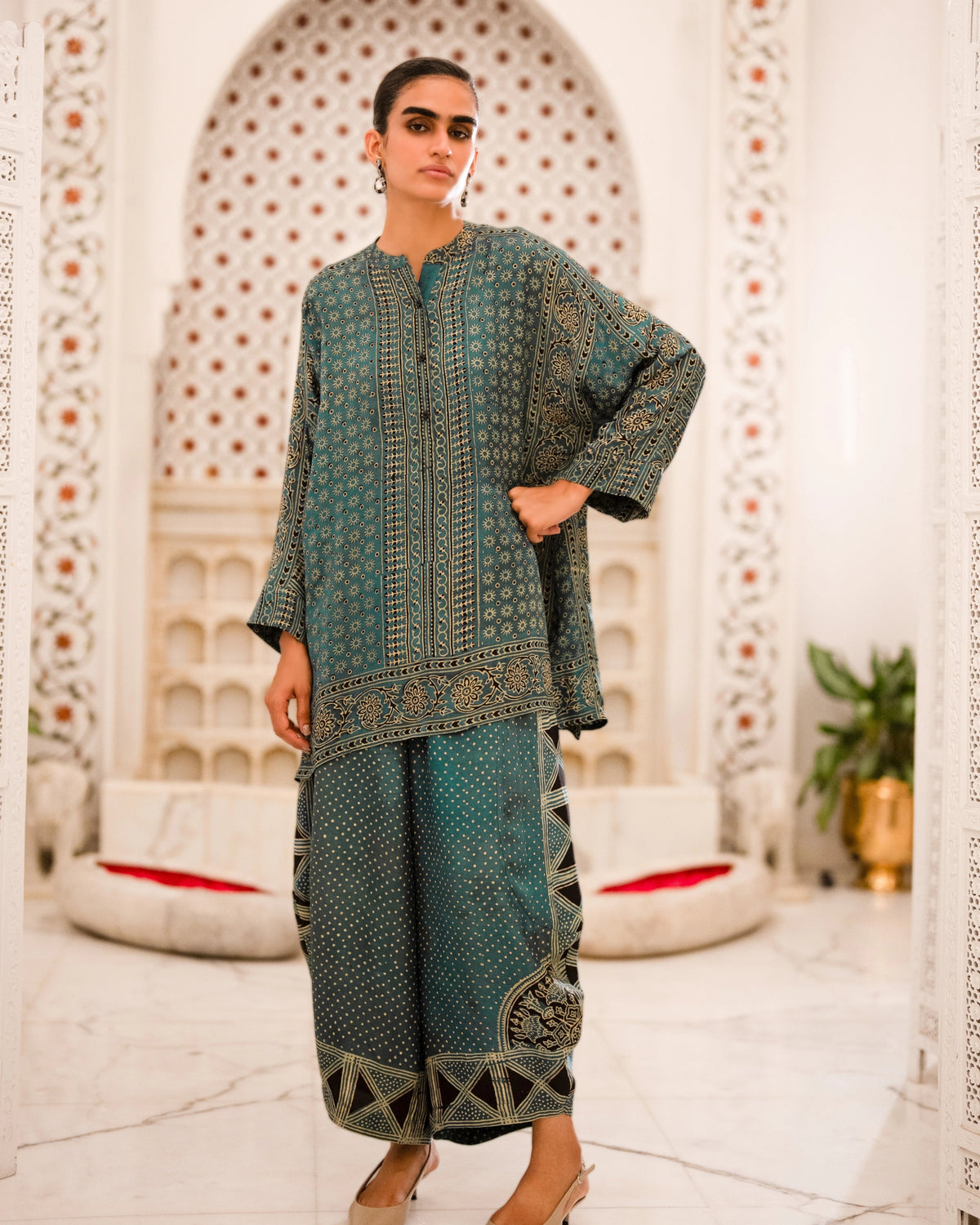 Blue Ajrakh Wide Leg Set