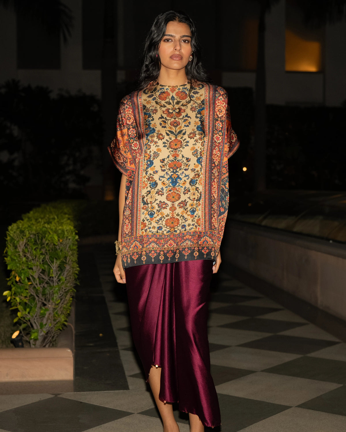 Floral Print Wine Skirt Set