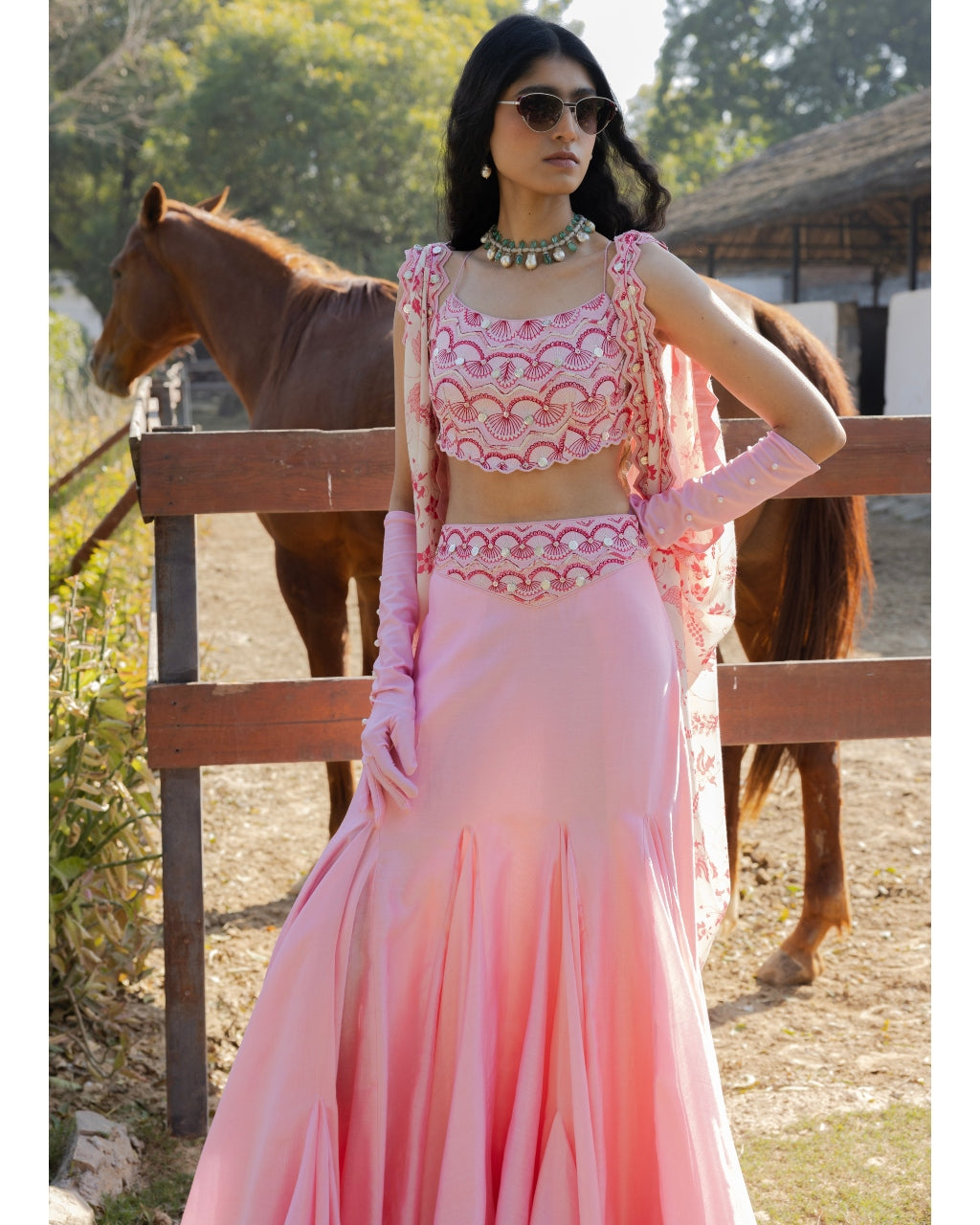 Masoom Gulabi Asymmetric Lehenga Set