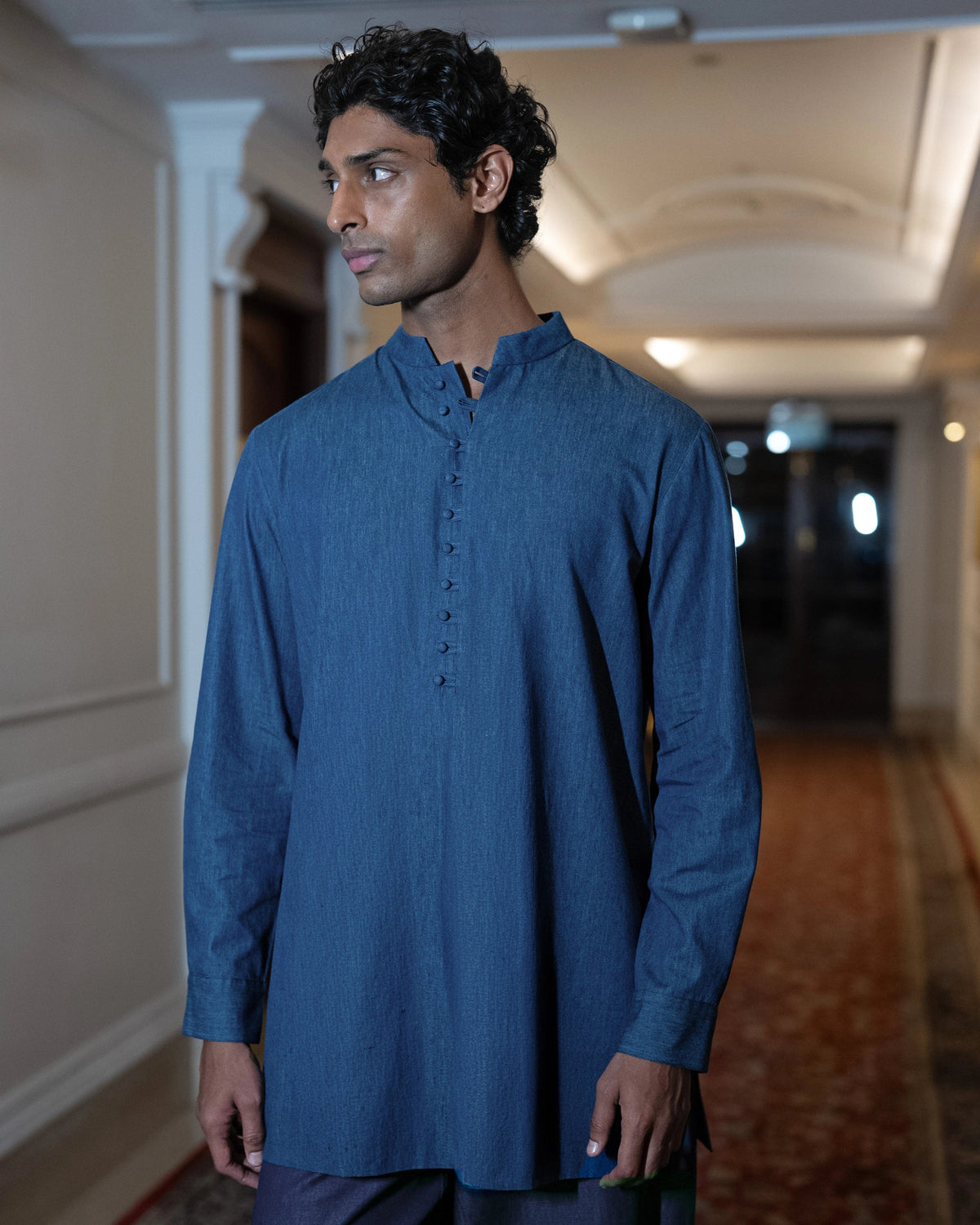 Navy Denim Barrel Kurta Set