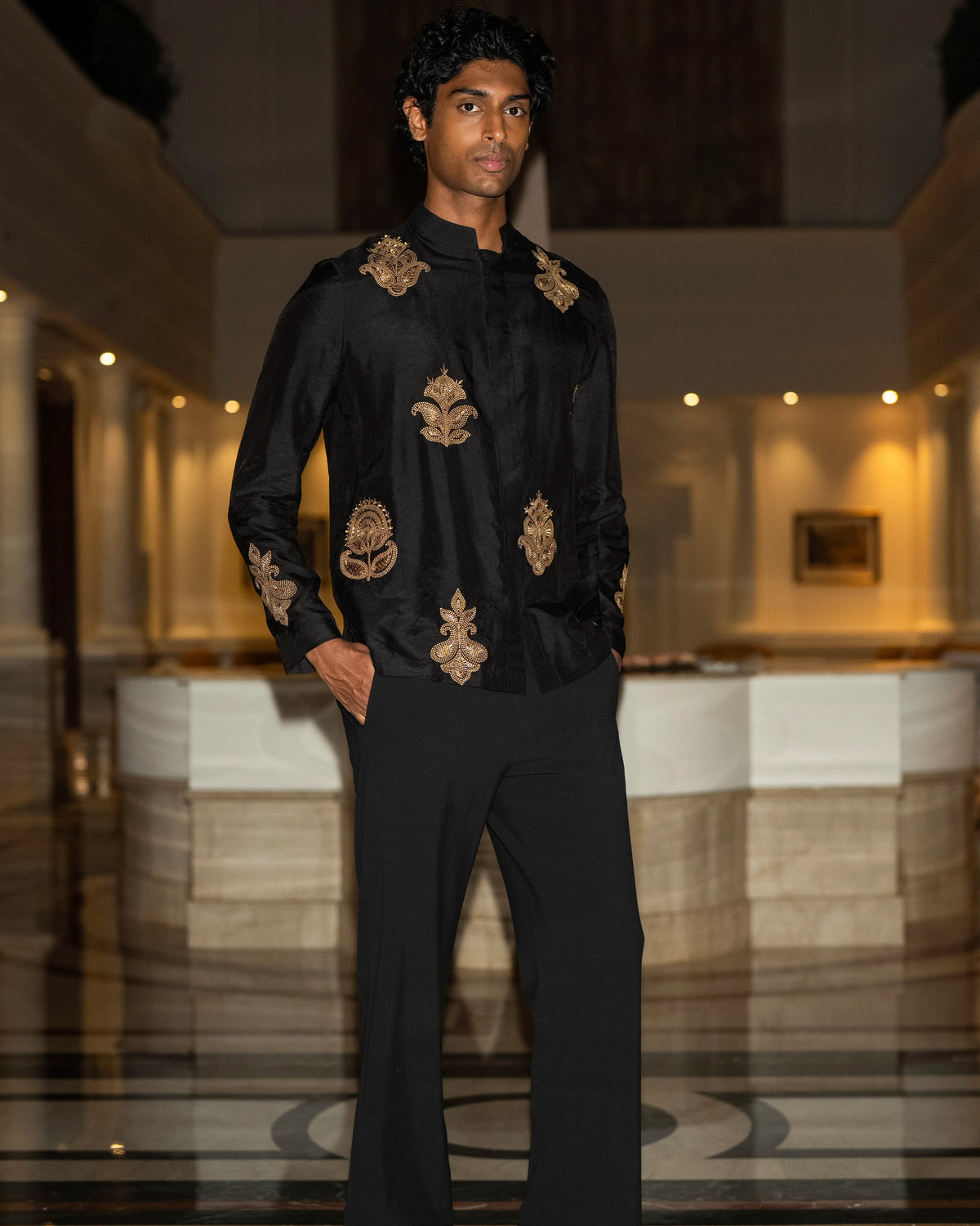 Black Temple Embroidered Kurta Set