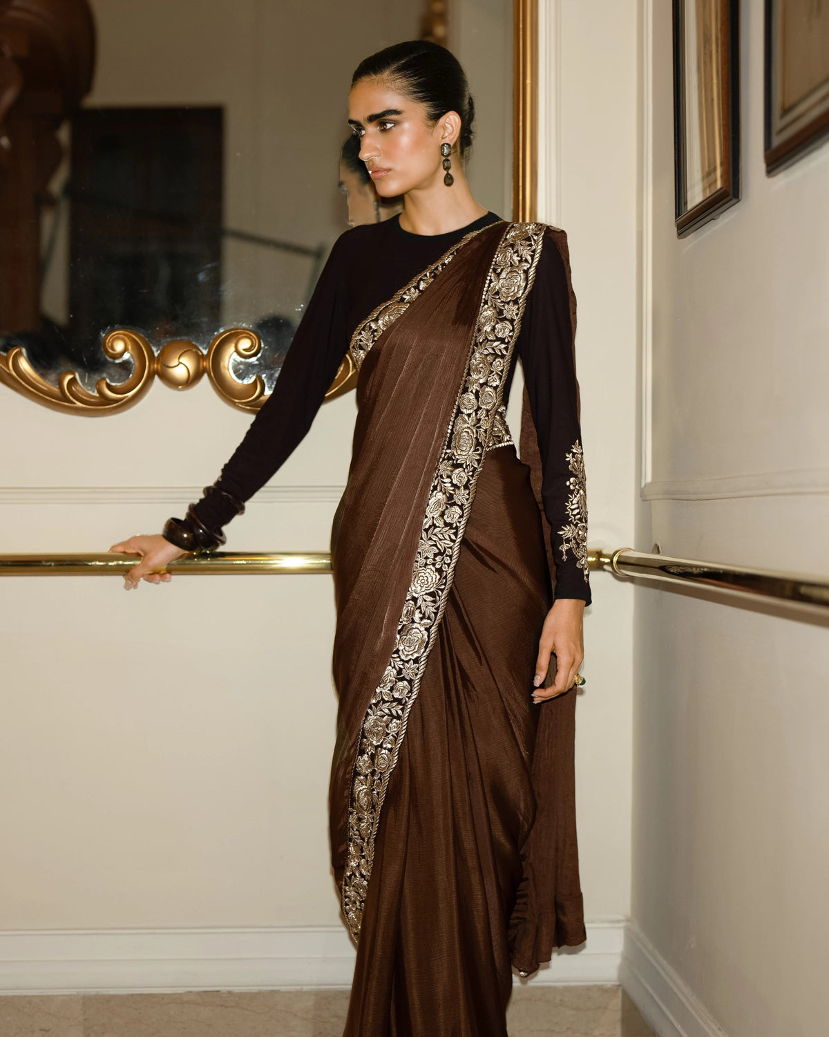 Black Coffee Sari Skirt Set