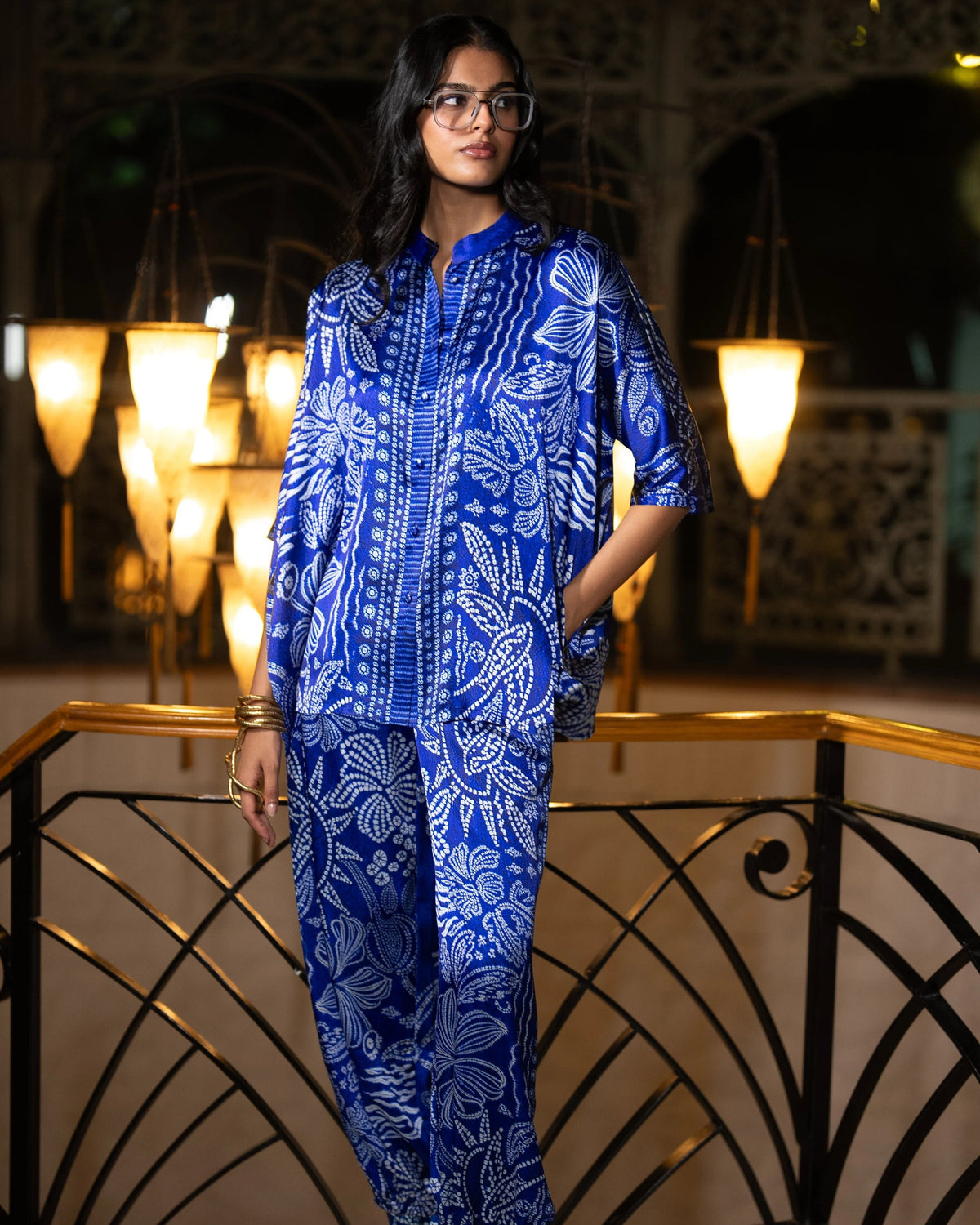 Royal Blue Printed Pant Set