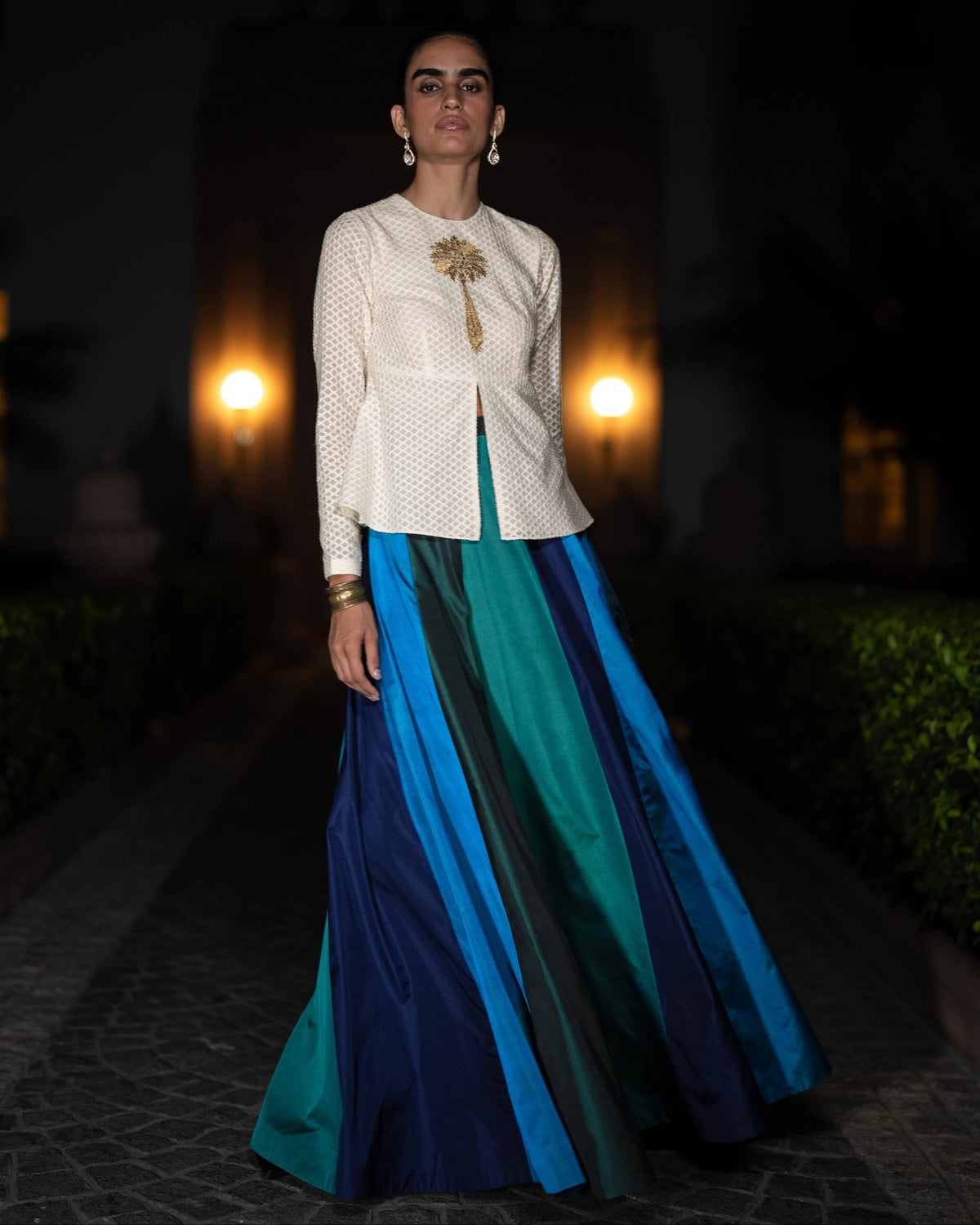Ivory Multicolour Peplum Skirt Set