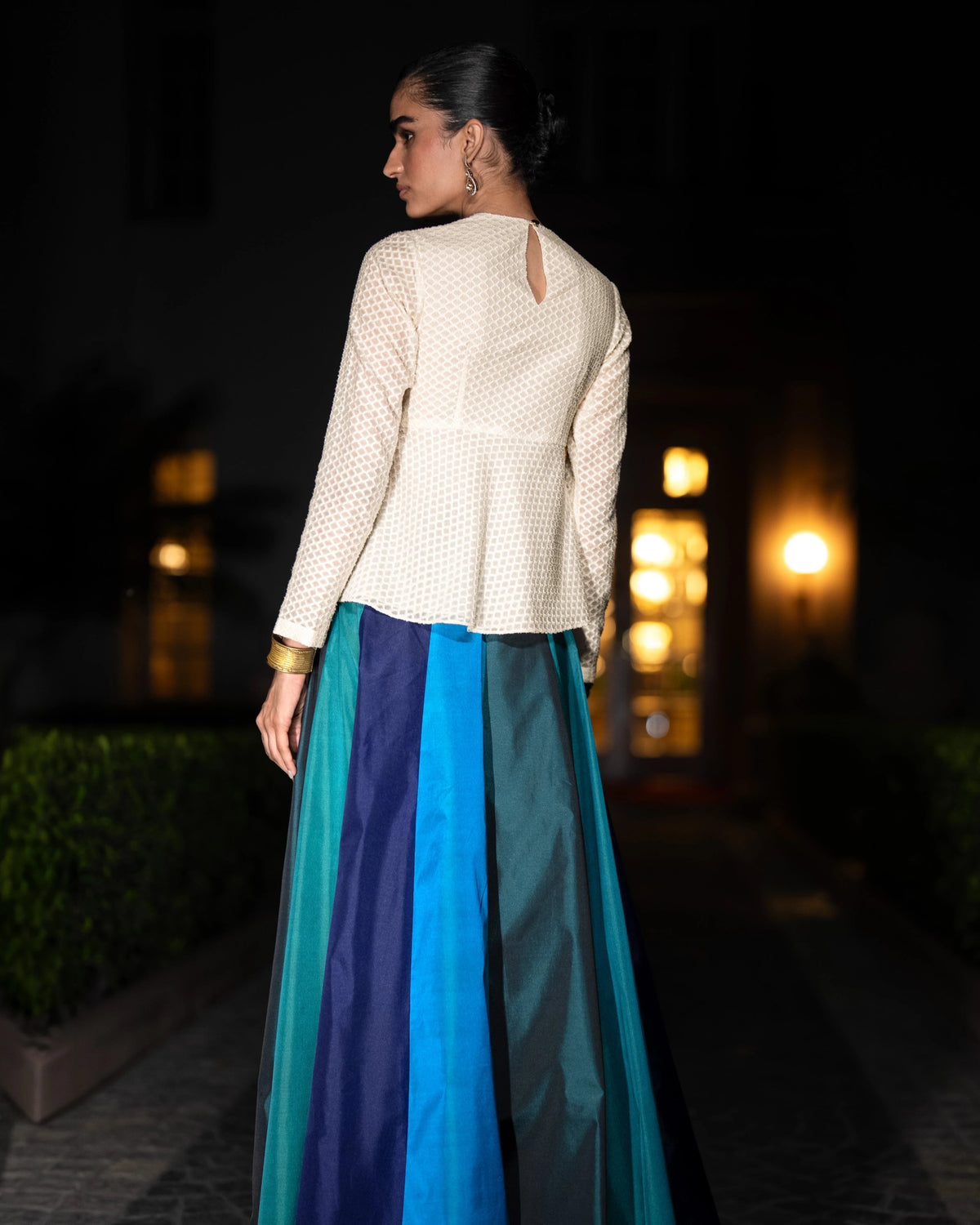 Ivory Multicolour Peplum Skirt Set