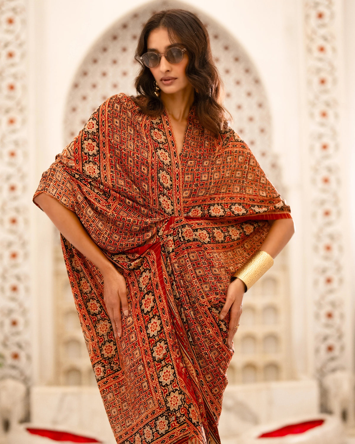 Rust Ajrakh Draped Kaftan