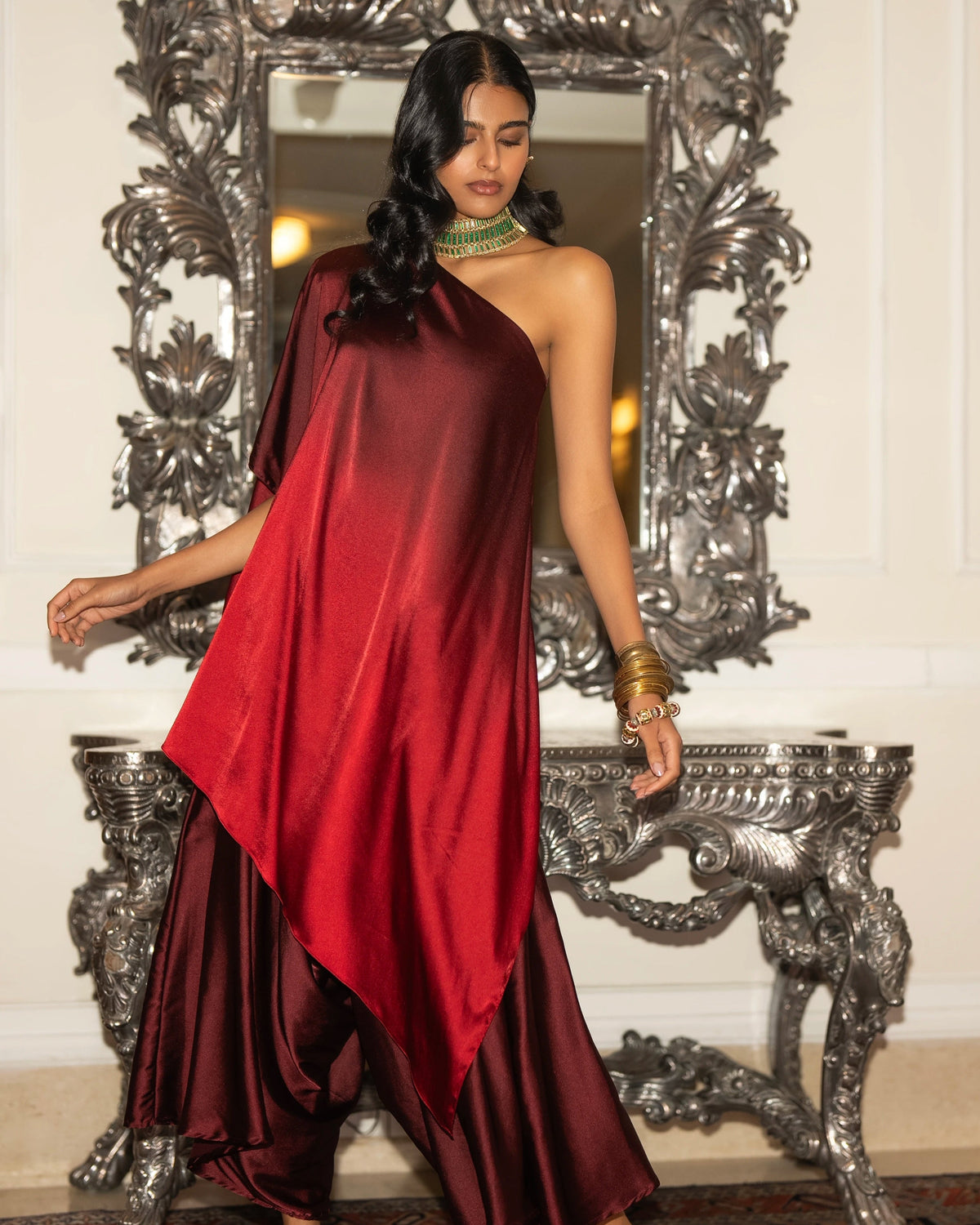 Maroon Ombré Culotte Pant Set