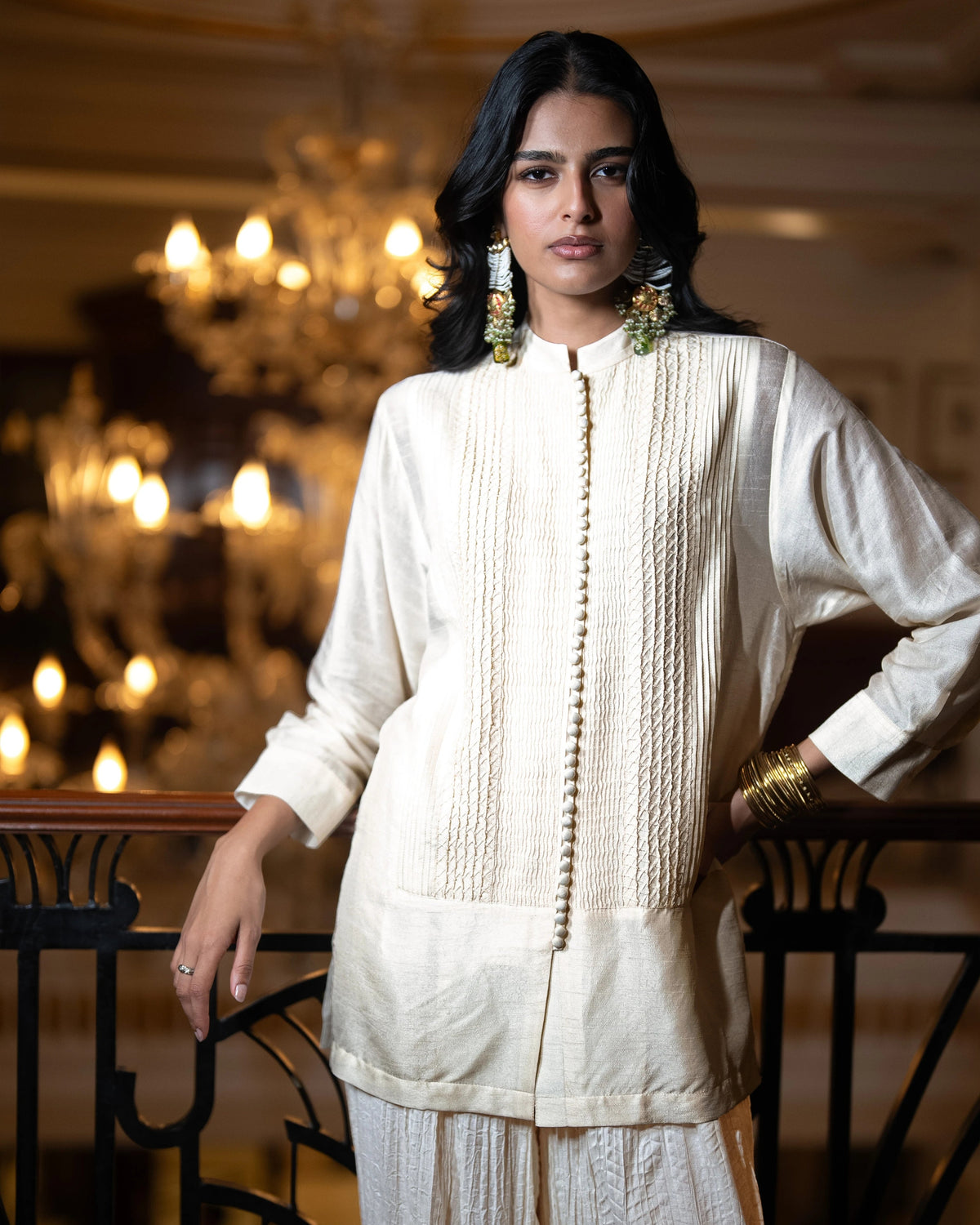 Ivory Pintuck Shirt Pant Set