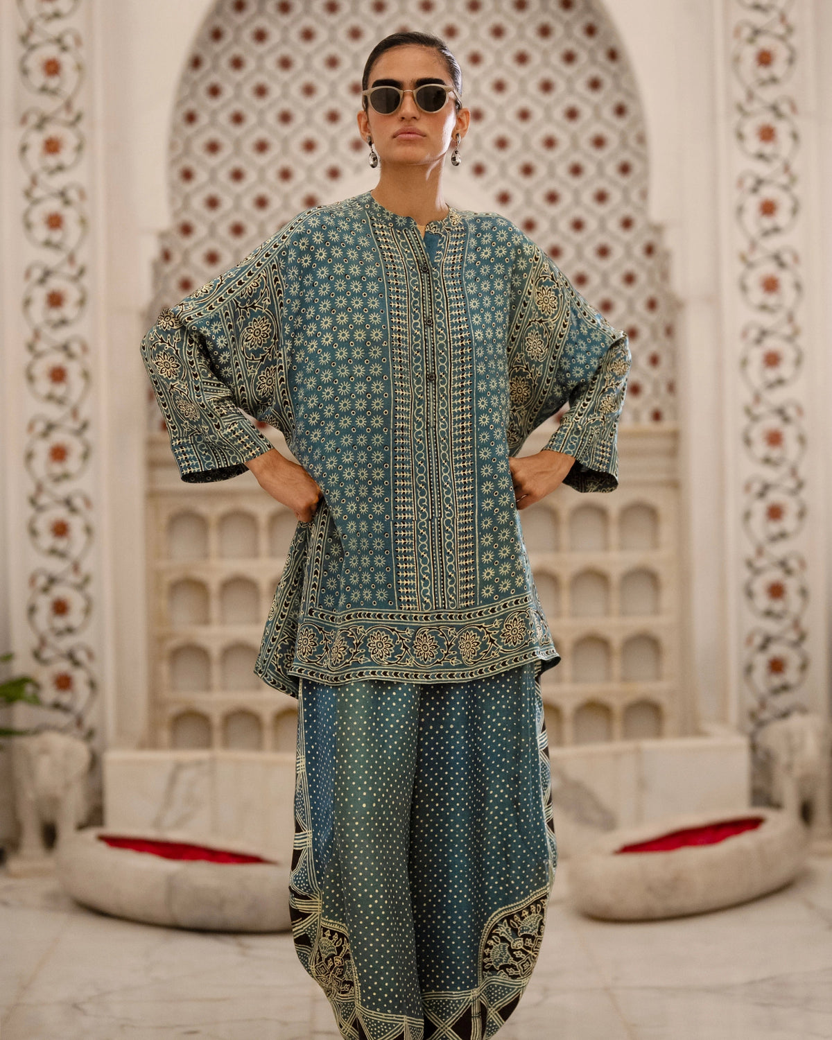 Blue Ajrakh Wide Leg Set