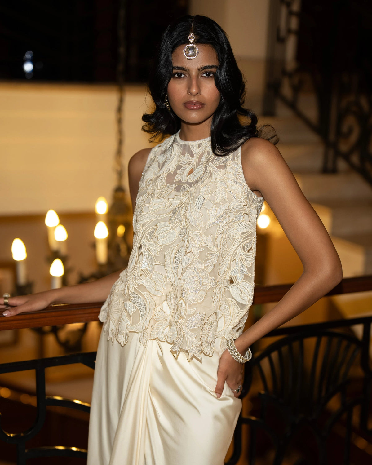 Ivory Embroidered Drape Skirt Set