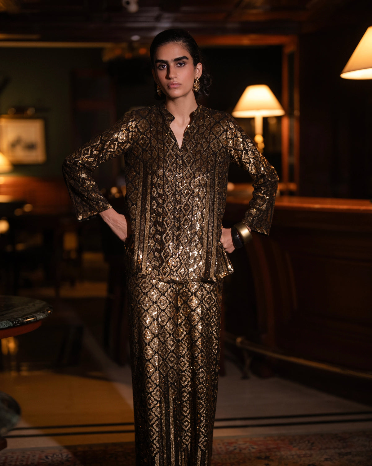 Black Gold Sequin Pant Set