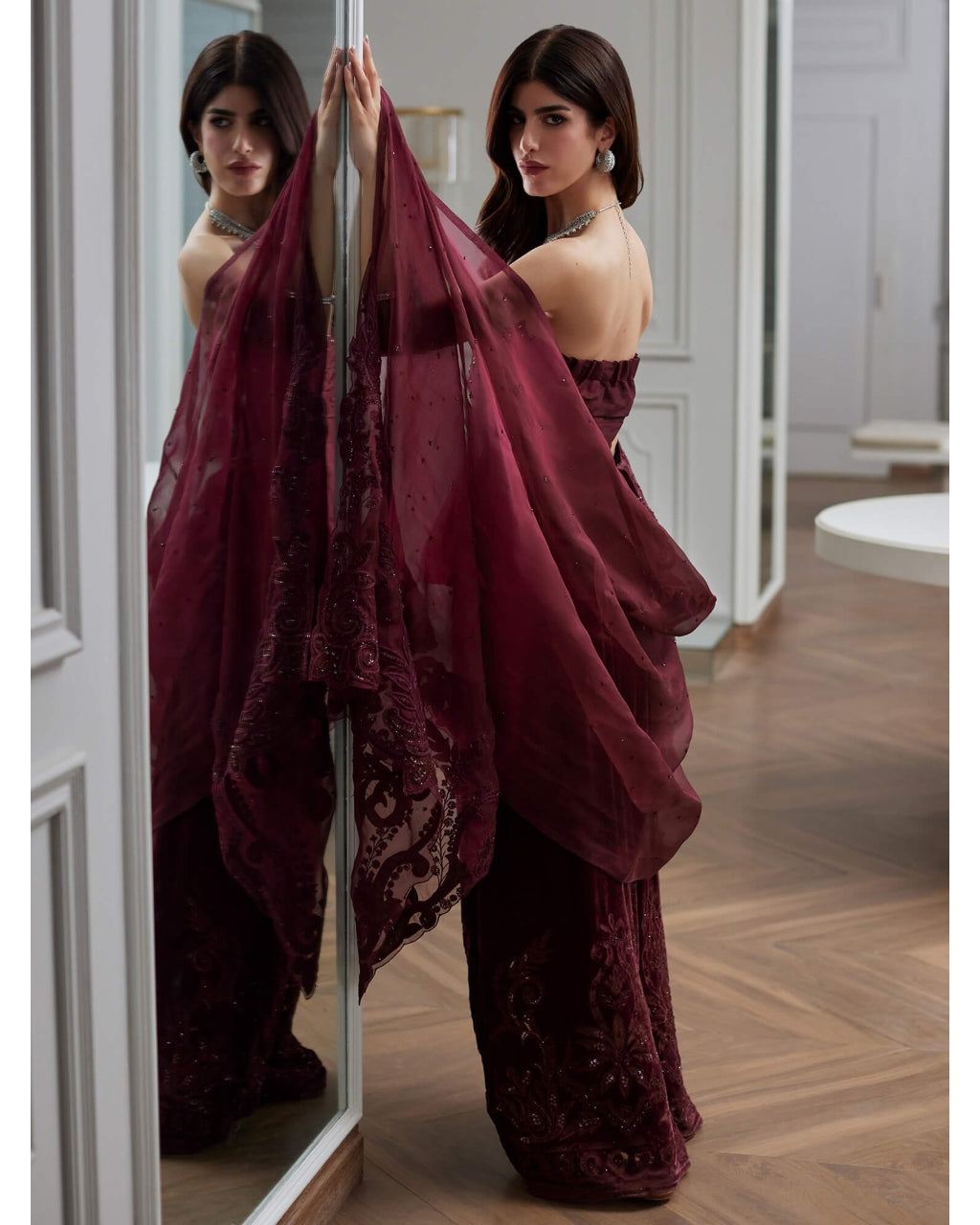 Violet Strapless Top, Palazzo & Dupatta Set