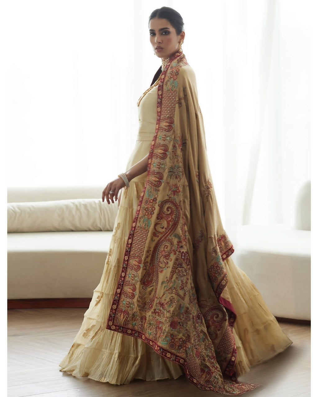 Evelyn Strapless Top, Crushed Ghagra & Shawl Set