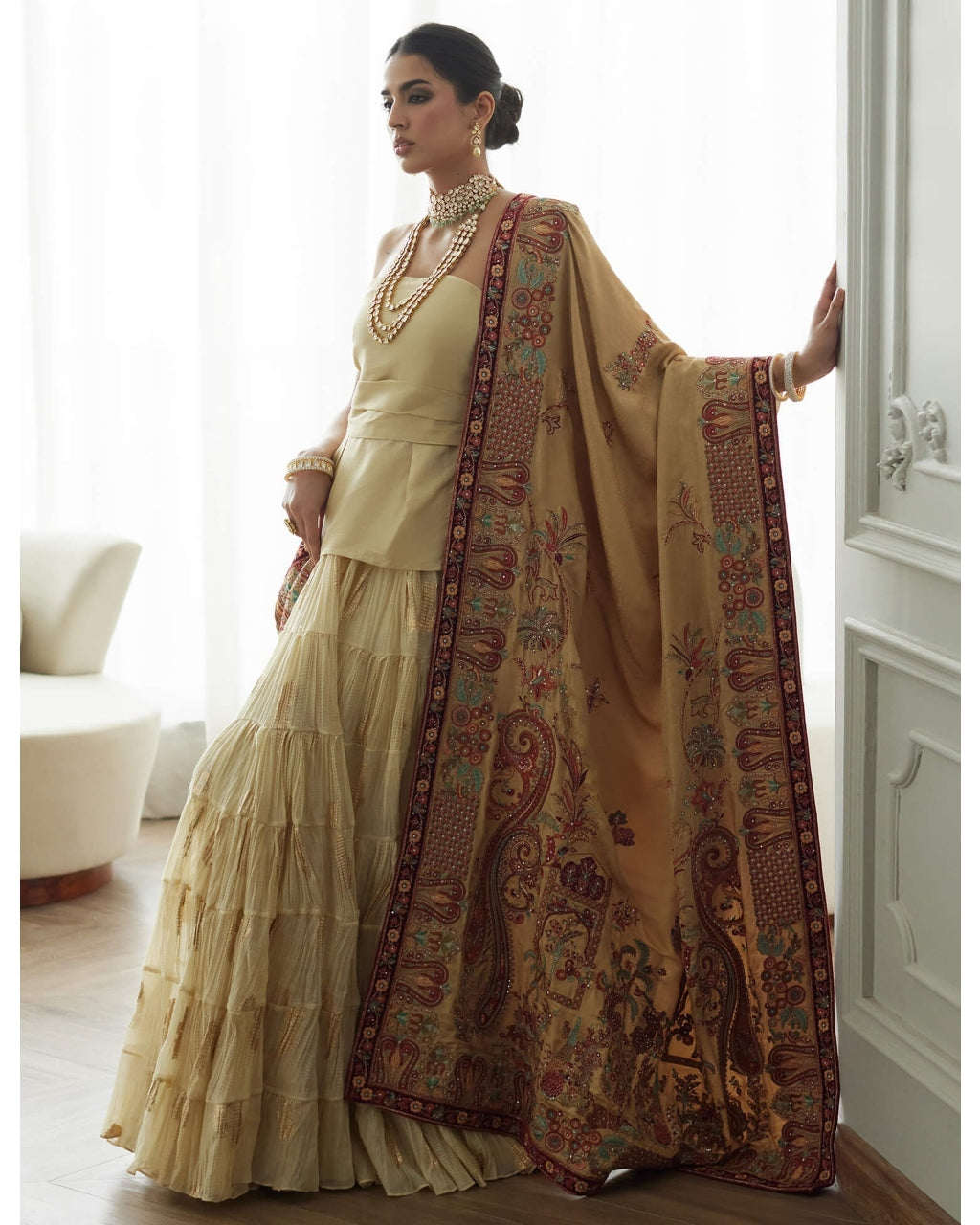 Evelyn Strapless Top, Crushed Ghagra & Shawl Set