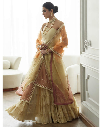 Amelia Strapless Top, Crushed Ghagra & Dupatta Set