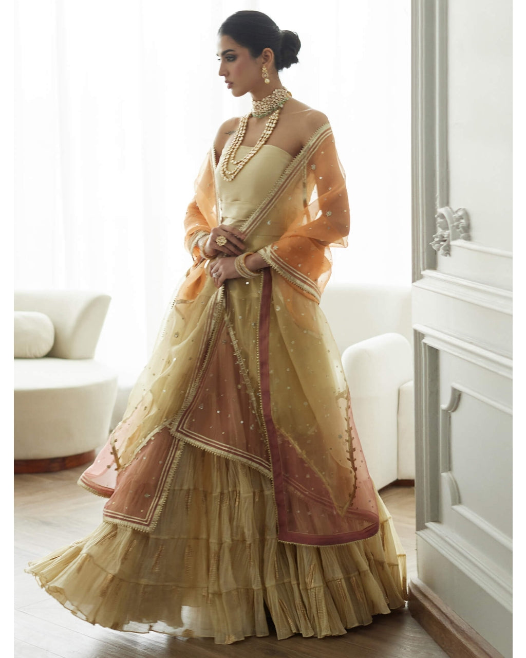 Amelia Strapless Top, Crushed Ghagra & Dupatta Set