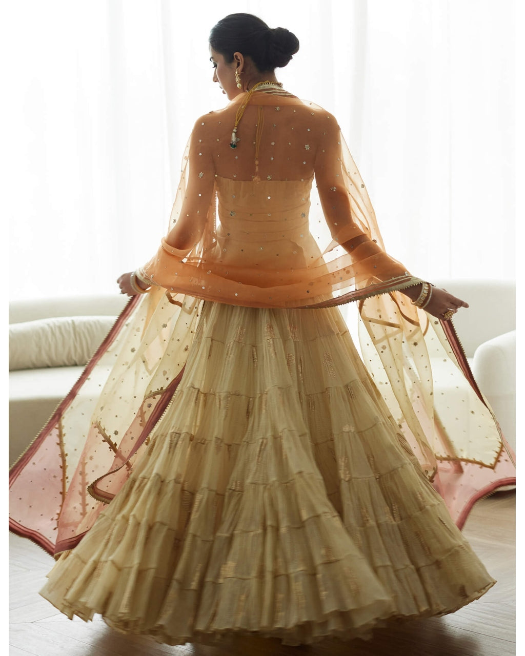 Amelia Strapless Top, Crushed Ghagra & Dupatta Set