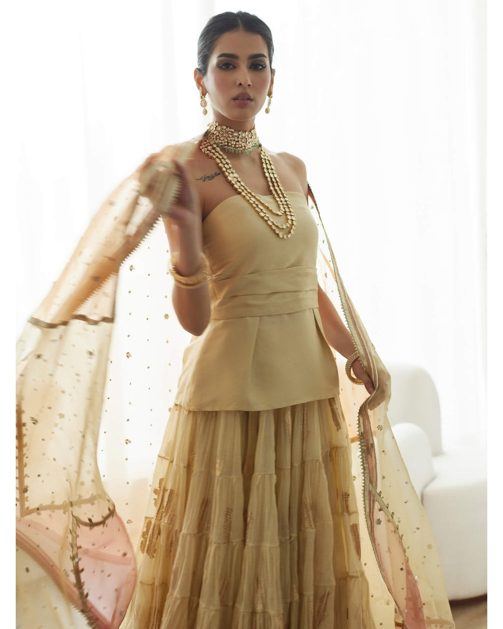 Amelia Strapless Top, Crushed Ghagra & Dupatta Set