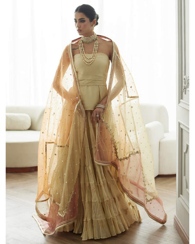 Amelia Strapless Top, Crushed Ghagra & Dupatta Set