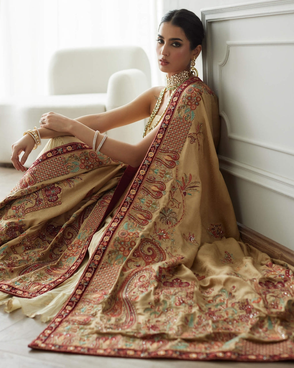 Evelyn Strapless Top, Crushed Ghagra & Shawl Set