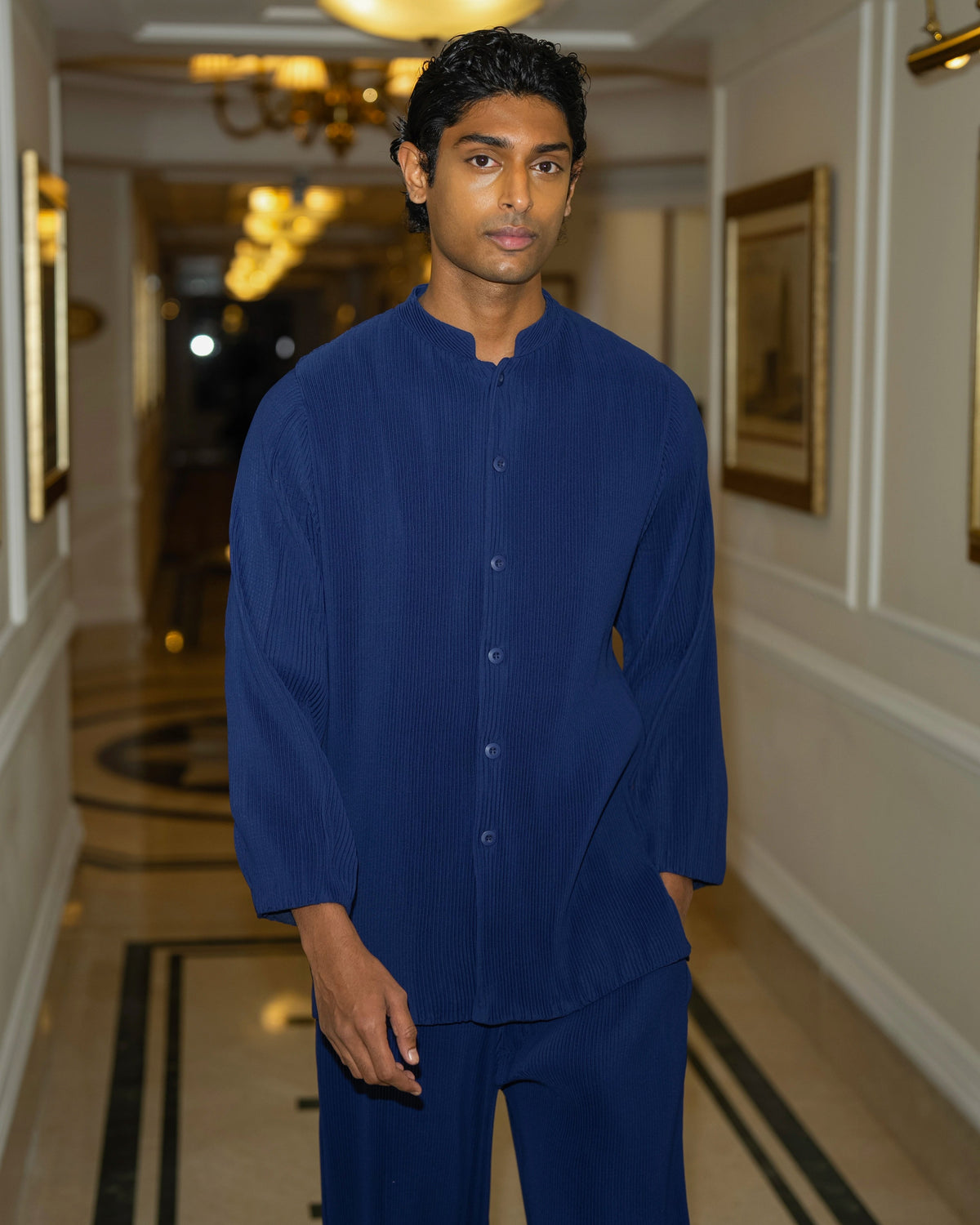Royal Blue Bandhgala Shirt Set