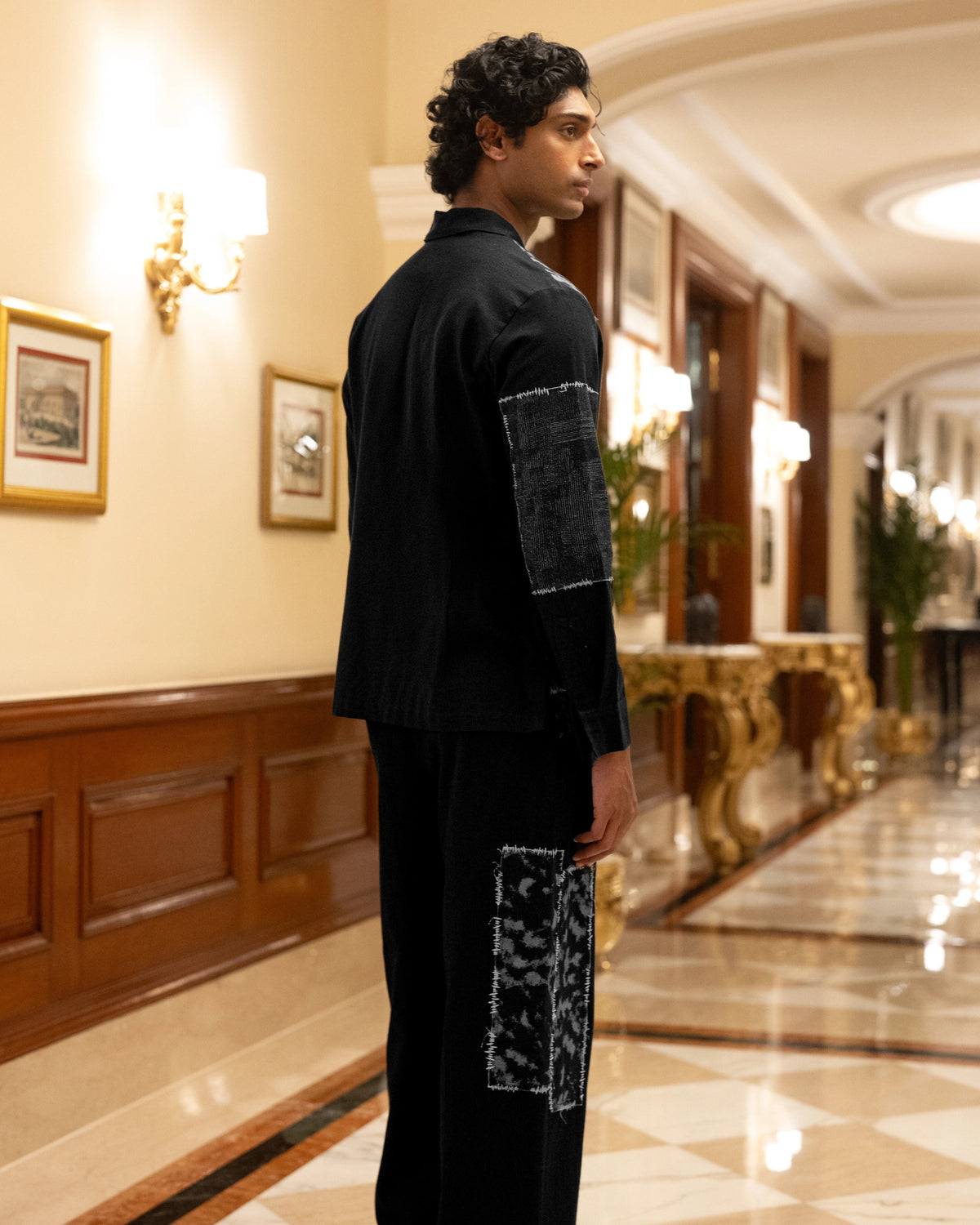 Black Patchwork Linen Shirt & Pants