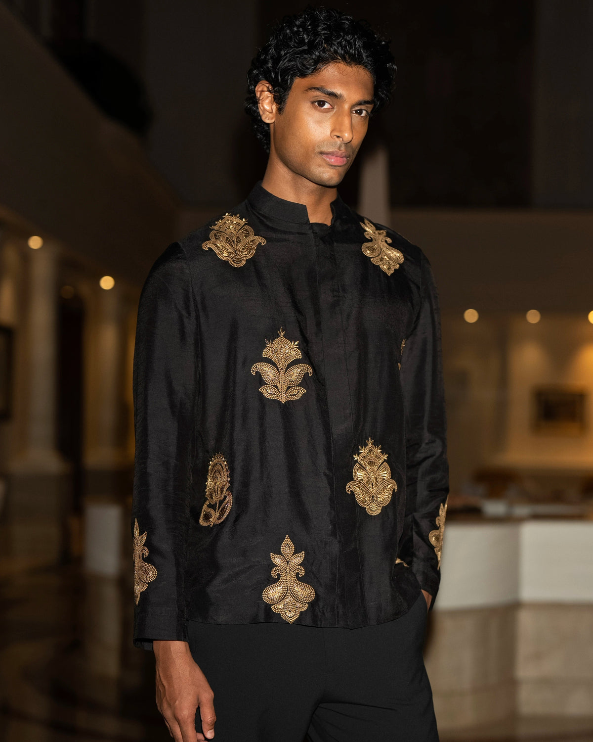 Black Temple Embroidered Kurta Set