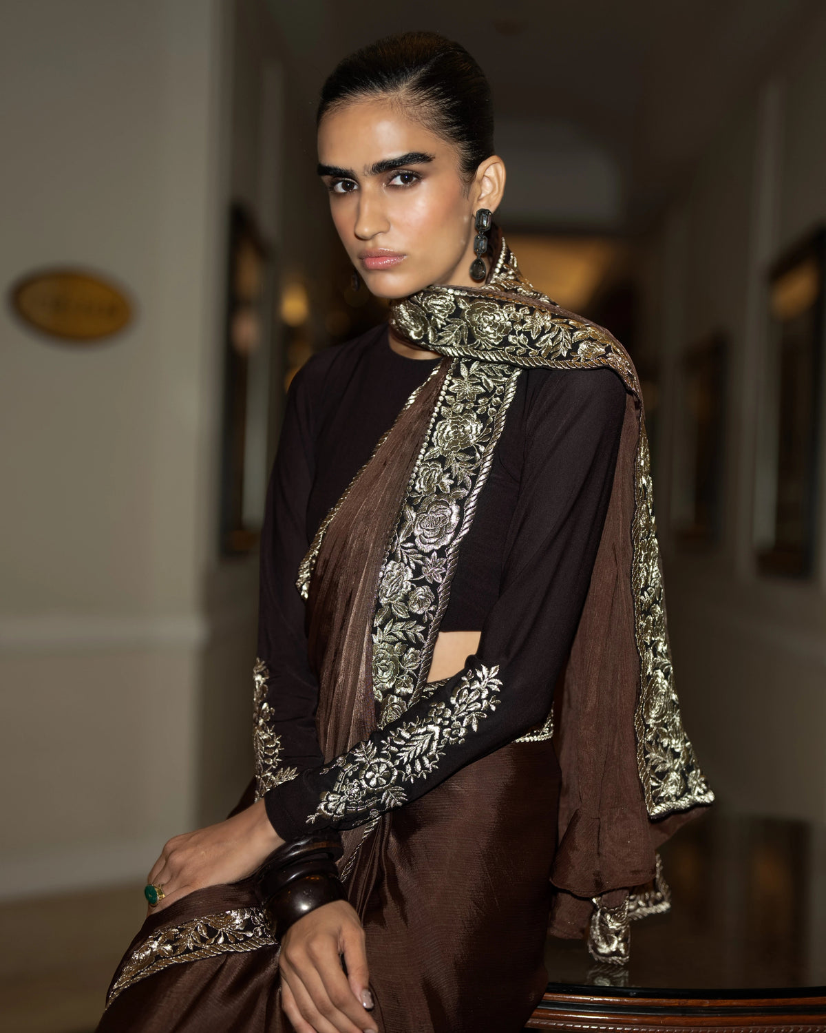 Black Coffee Sari Skirt Set