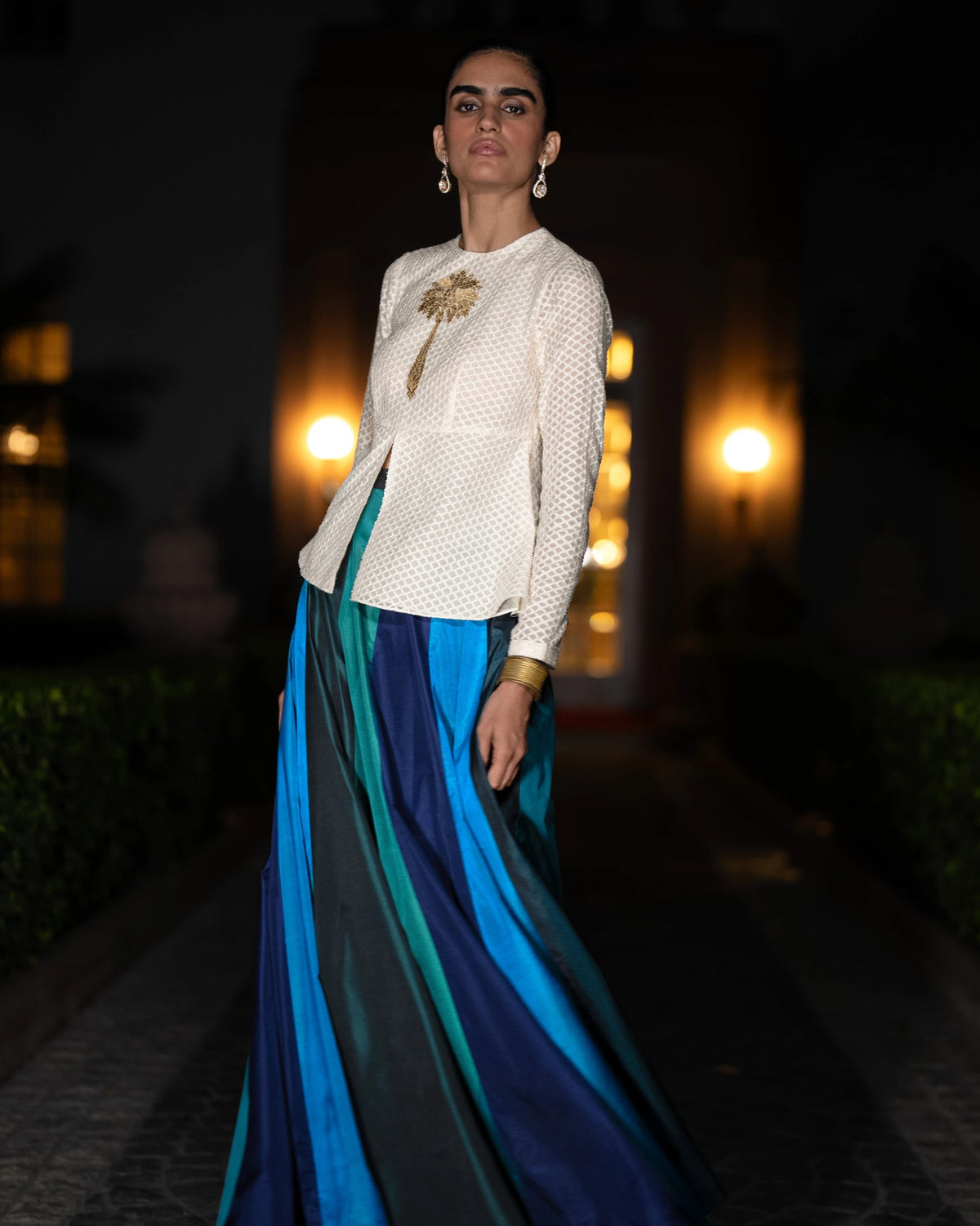 Ivory Multicolour Peplum Skirt Set