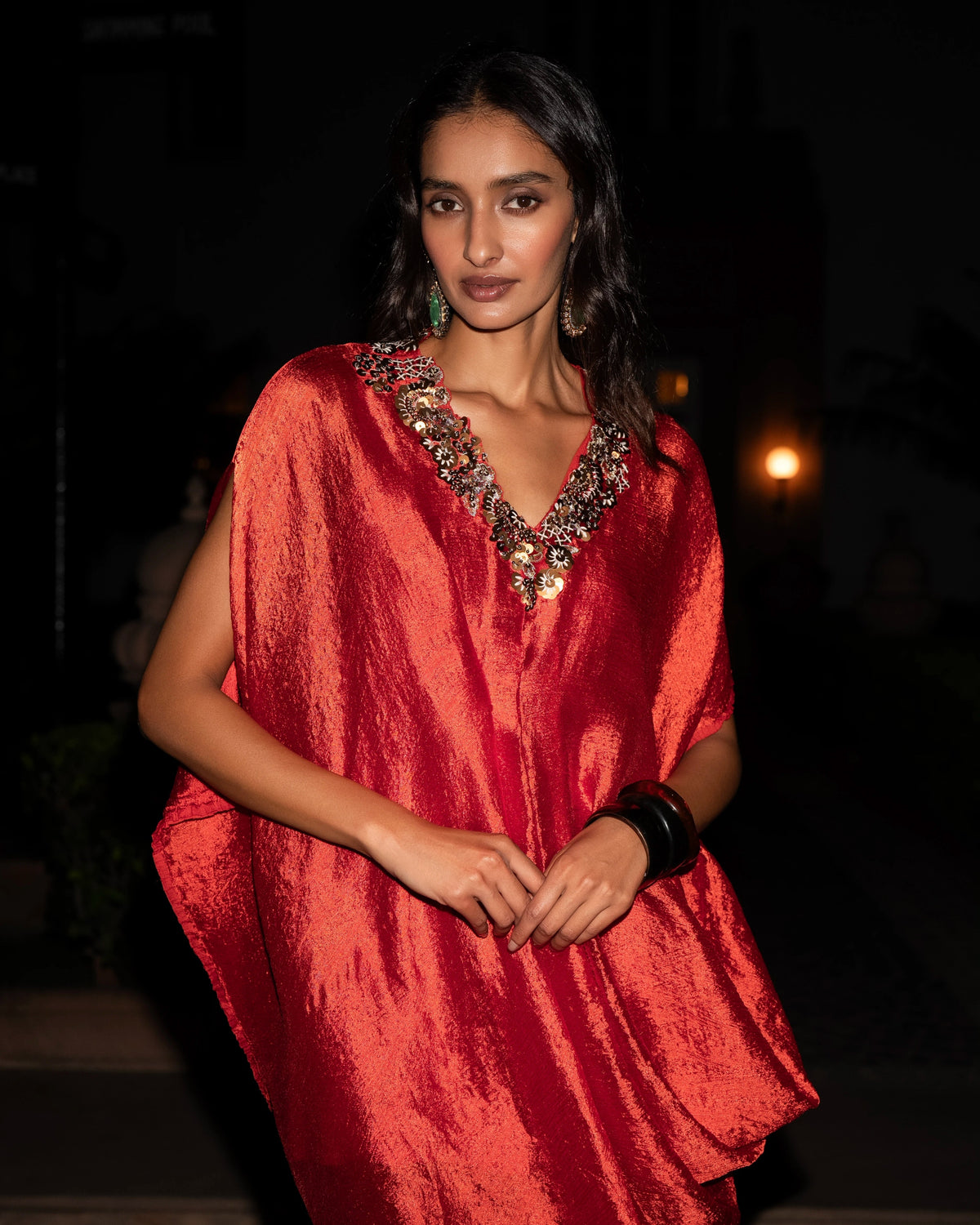 Rust Embroidered Kaftan Pant Set