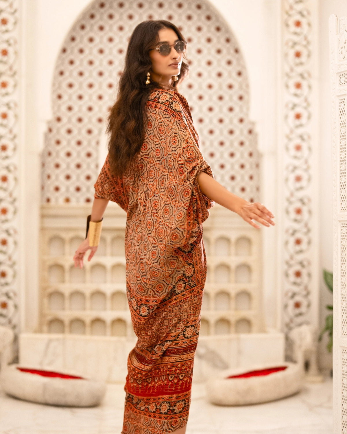 Rust Ajrakh Draped Kaftan