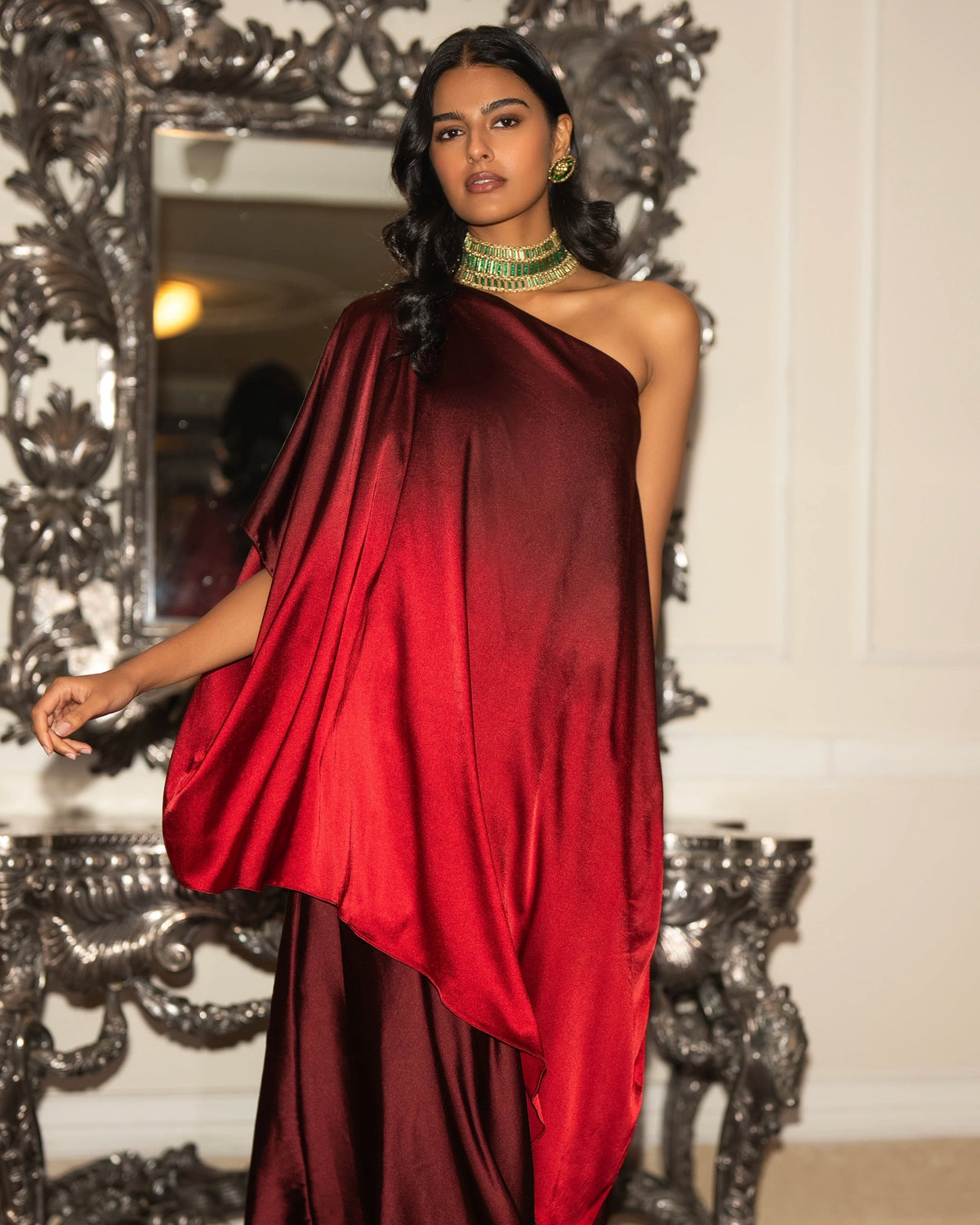 Maroon Ombré Culotte Pant Set