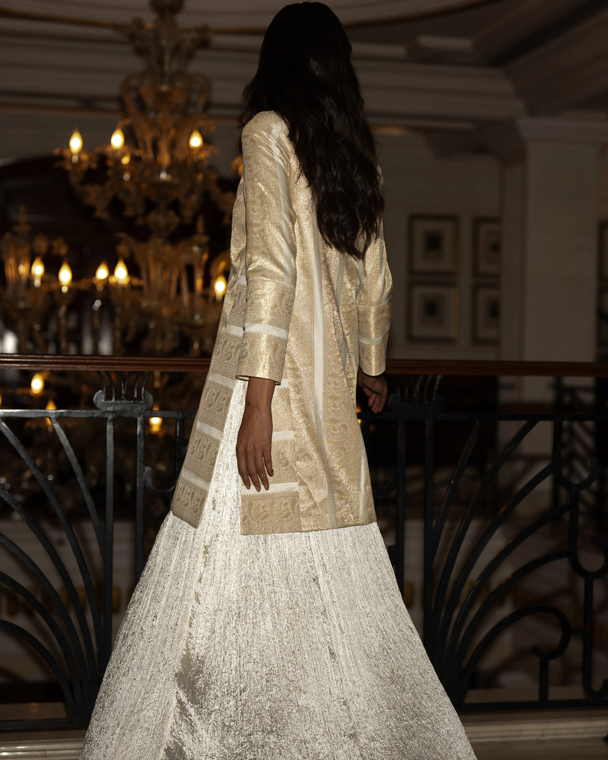 Ivory Brocade Jacket Skirt Set