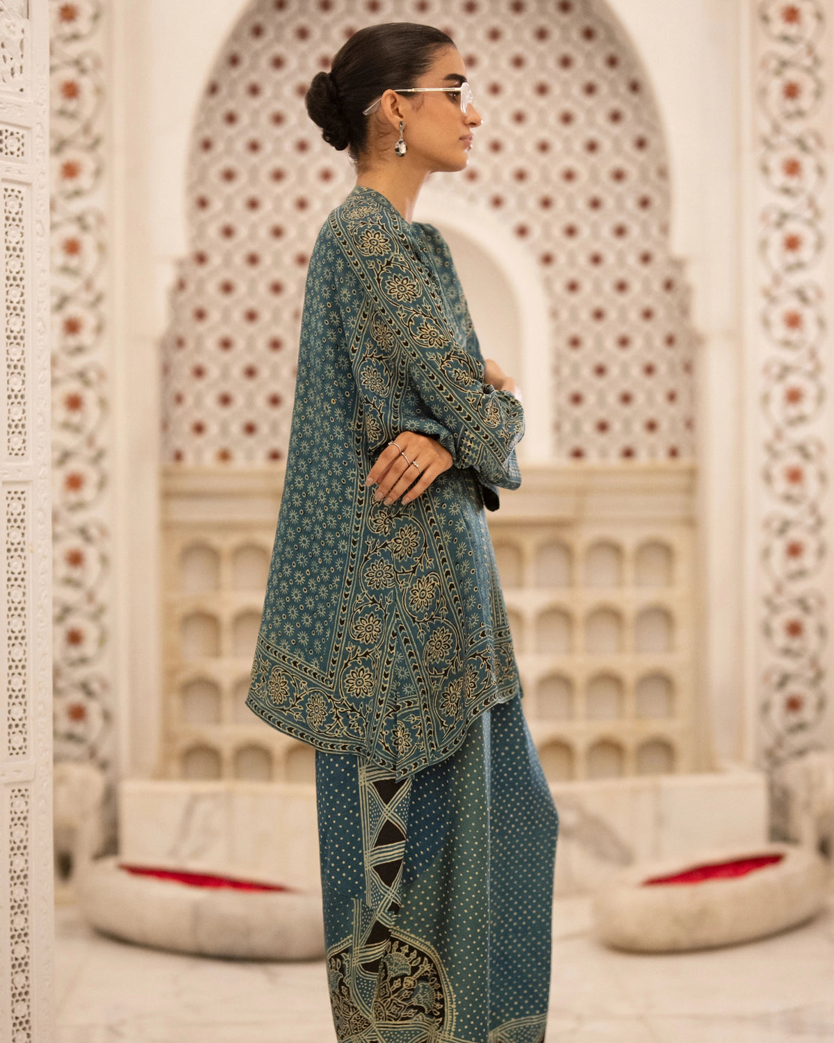 Blue Ajrakh Wide Leg Set