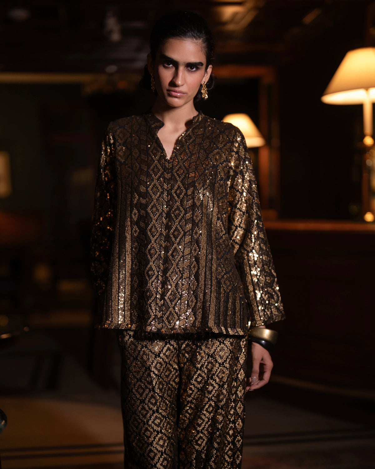 Black Gold Sequin Pant Set
