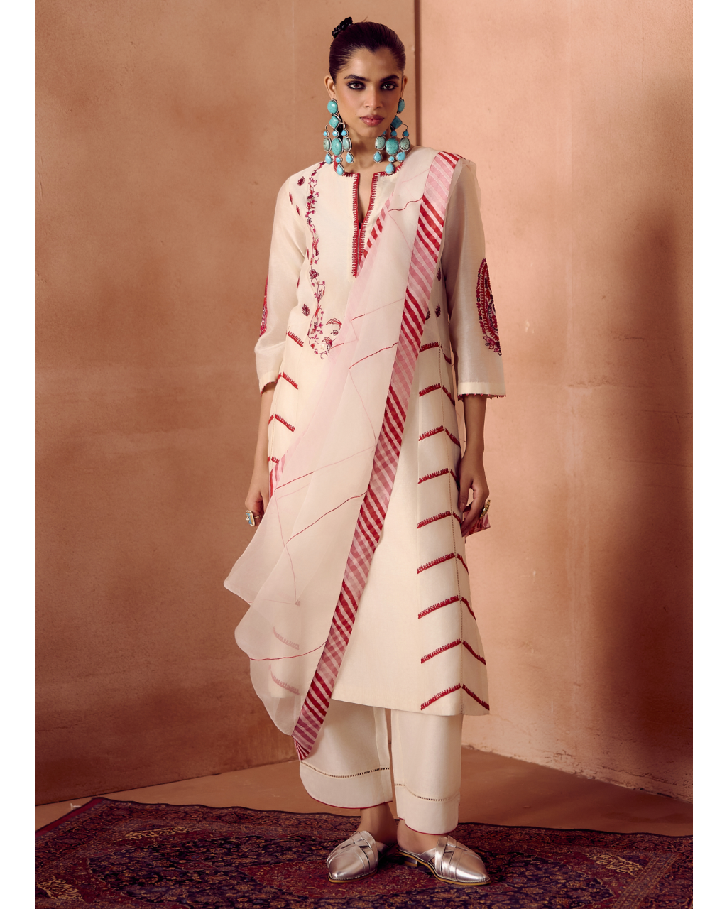Ivory/Maroon Kurta Set