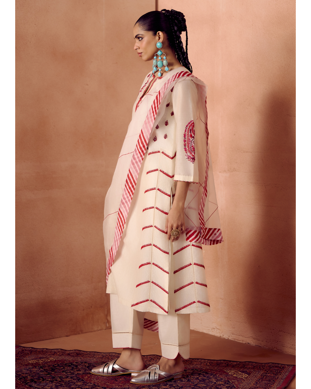 Ivory/Maroon Kurta Set