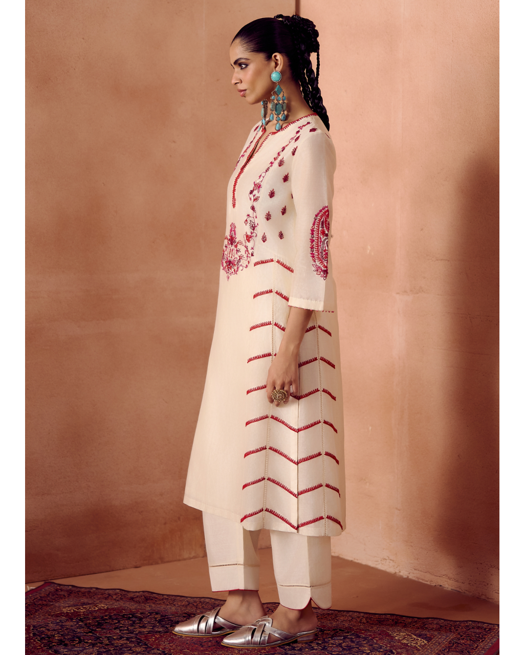 Ivory/Maroon Kurta Set