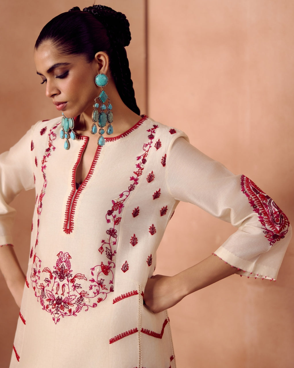 Ivory/Maroon Kurta Set