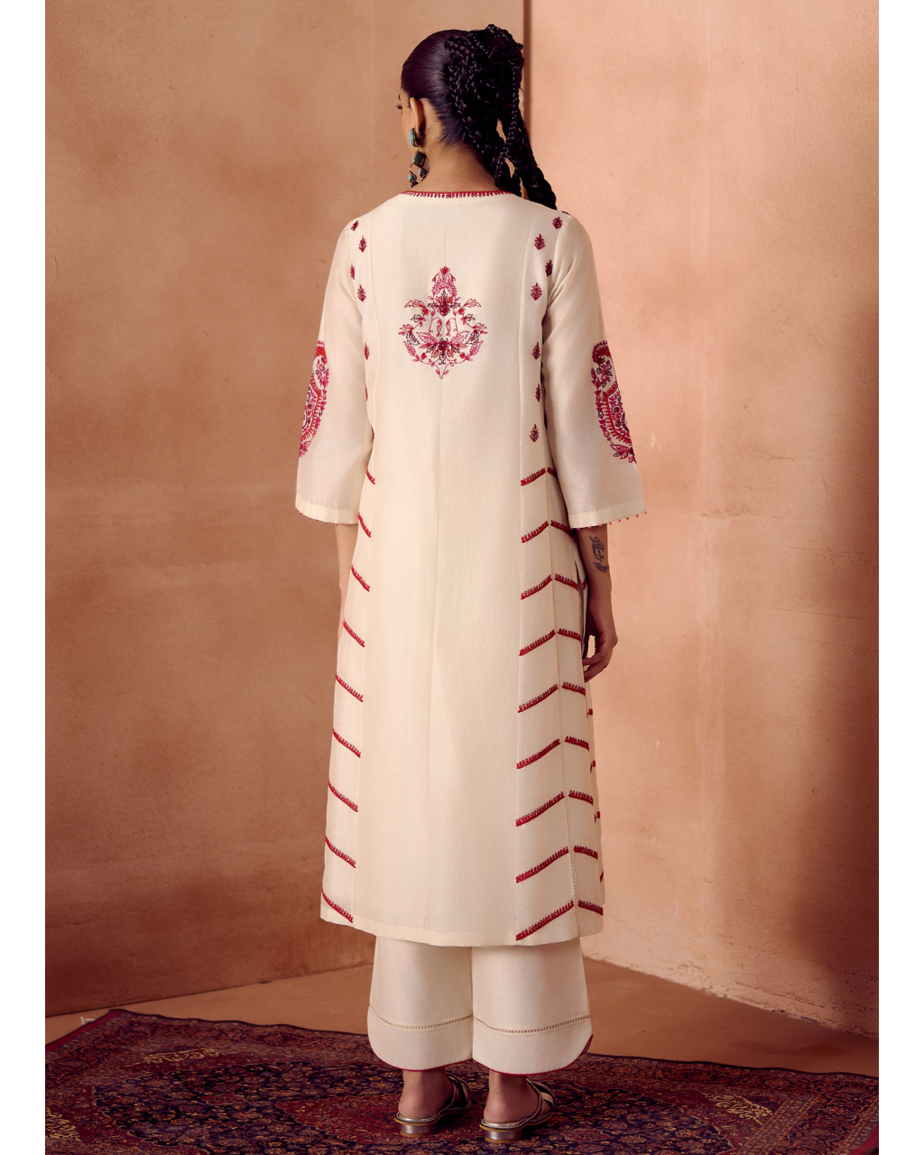 Ivory/Maroon Kurta Set