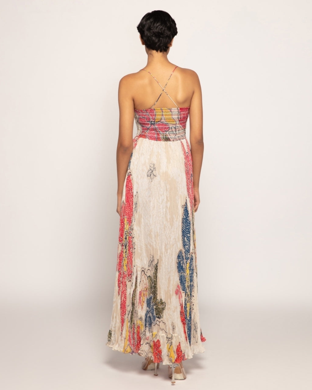 Periwinkle Pleated Cross Over Maxi Dress