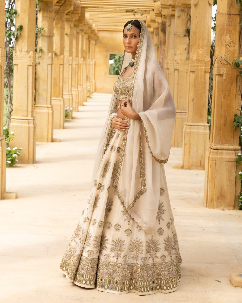 Coconut & Gold Embroidered Bridal Lehenga Set | Arpita Mehta – KYNAH