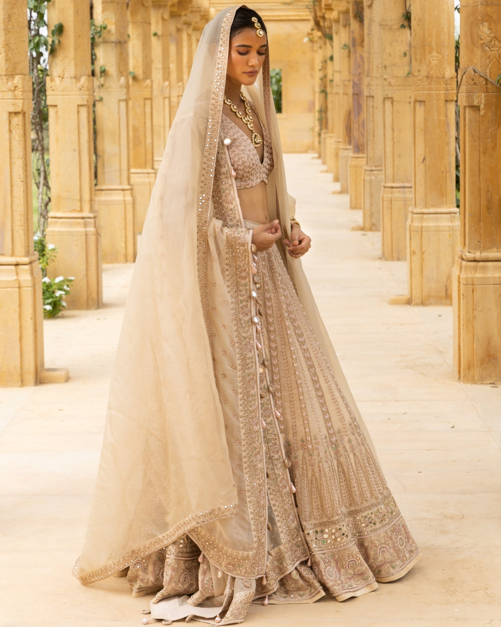 Coconut & Gold Bridal Embroidered Lehenga Set