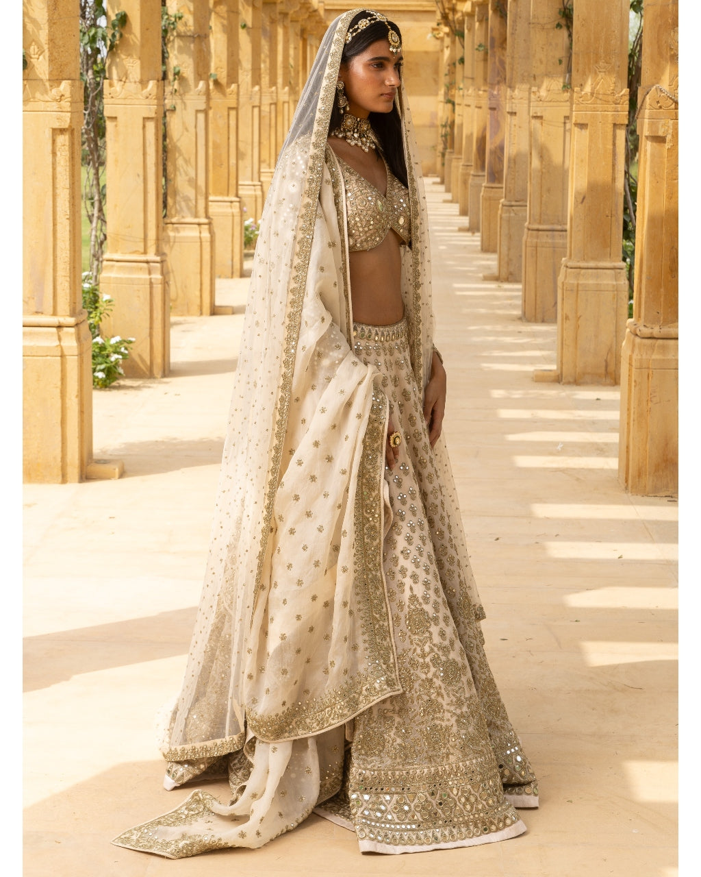 Embroidered Coconut Rose Gold Lehenga Set