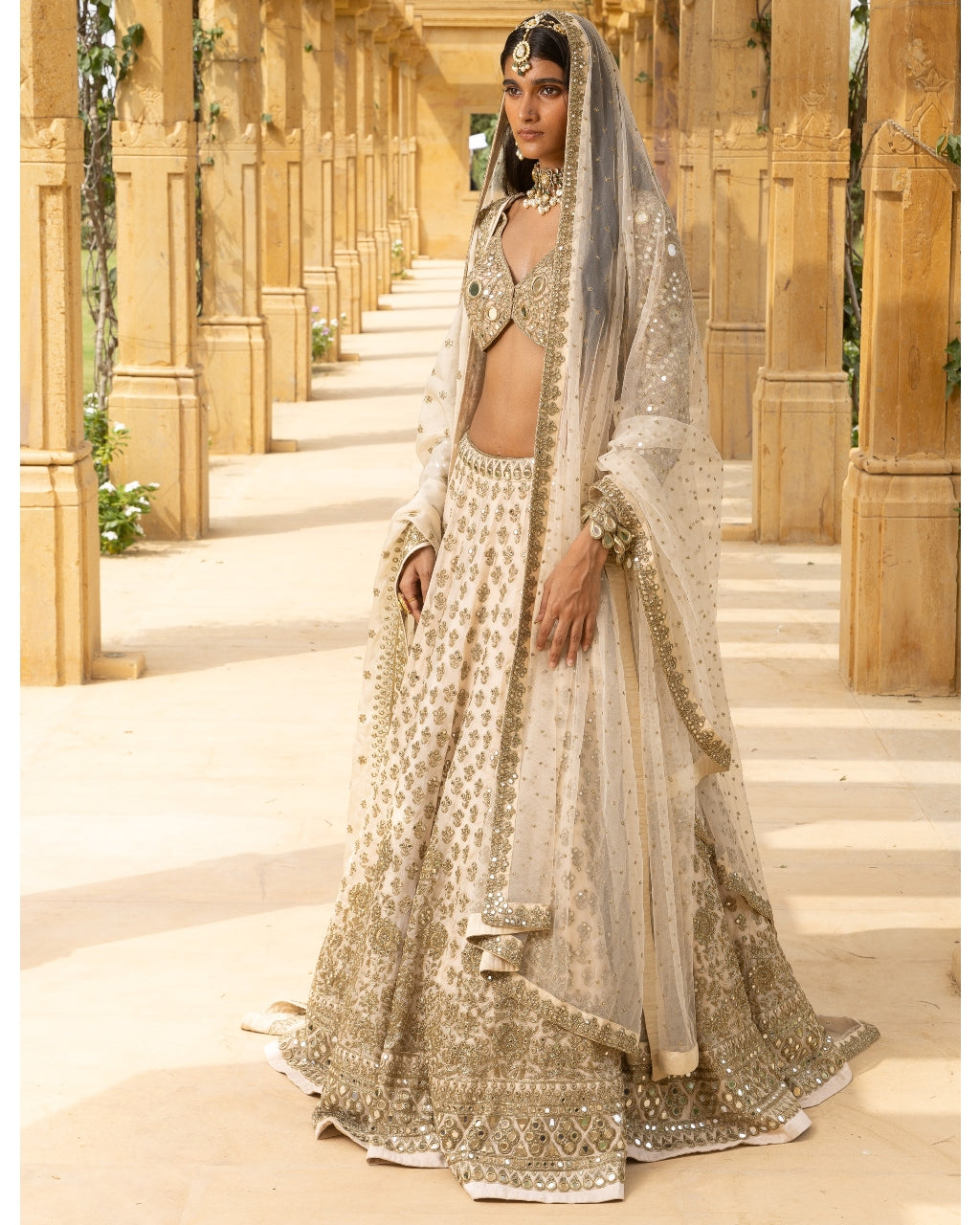 Embroidered Coconut Rose Gold Lehenga Set