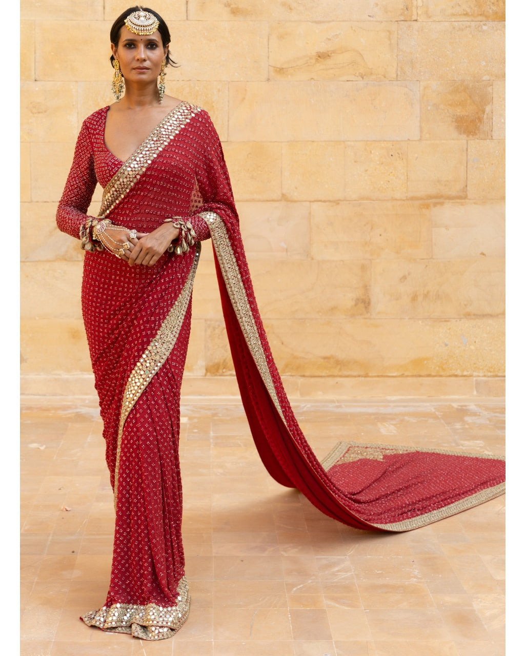 Classic Red Sequin Sari